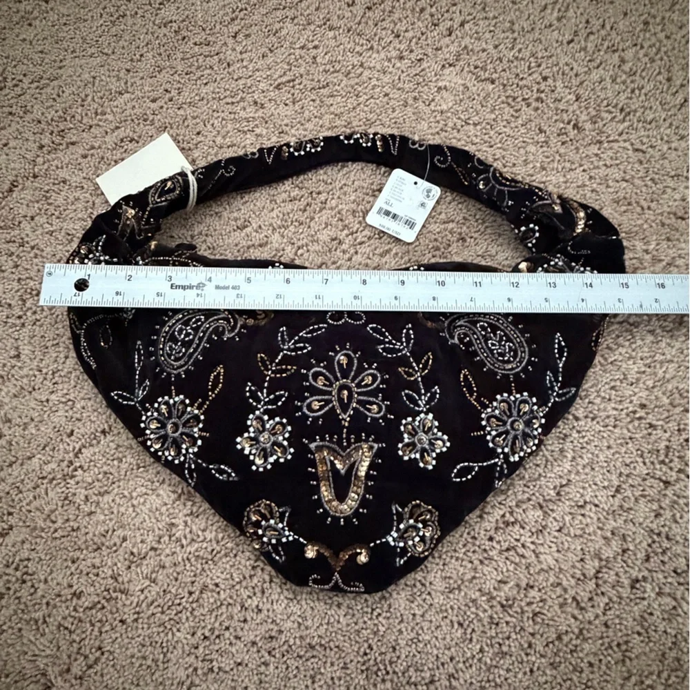 NWT new free people Nashville nights beaded embroidered bag black velvet gold